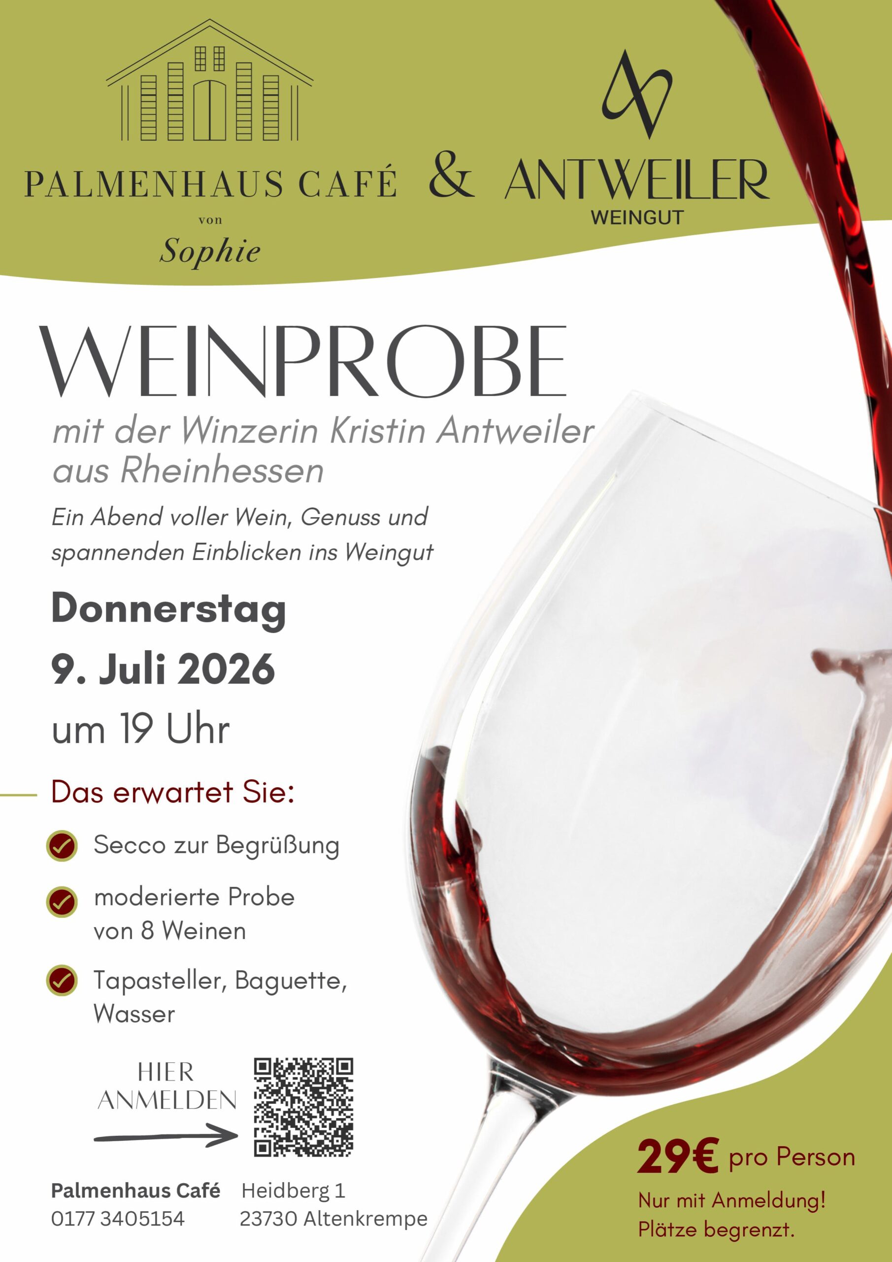 Weinprobe mit Weingut Antweiler am 9. Juli 2026 im Palmenhaus Café